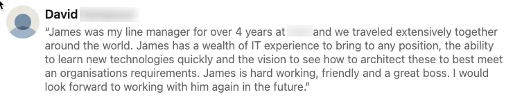 Additional written feedback about James's work